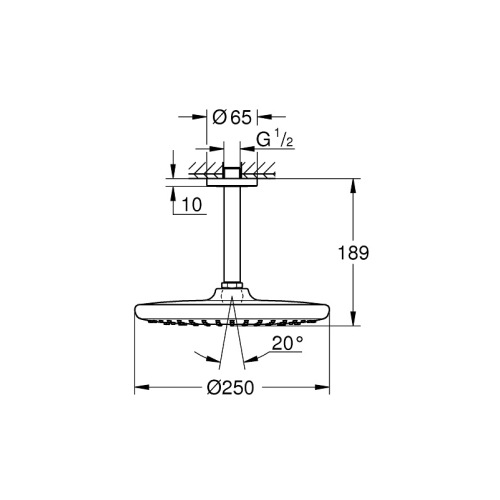 верхний душ Grohe Tempesta 250 с кронштейном к потолку (26664000)