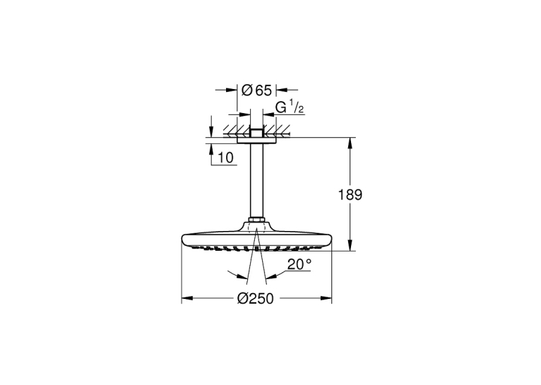 верхній душ Grohe Tempesta 250 з кронштейном до стелі (26664000)