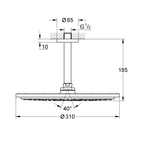 Верхний душ Grohe Rainshower Cosmopolitan 310 с душевым кронштейном 142 мм (26067GL0) Золото