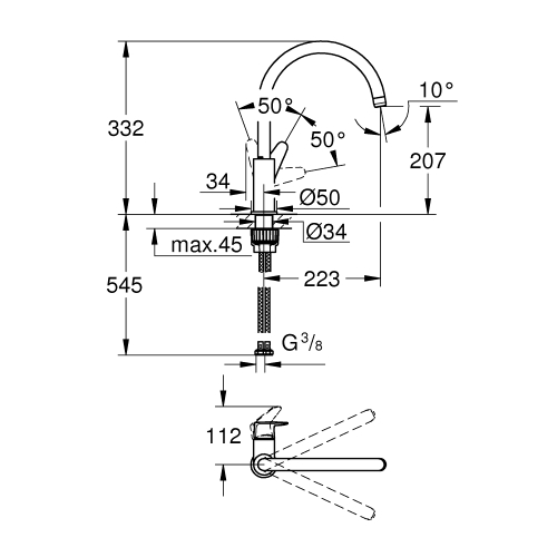 Однорычажный смеситель для мойки Grohe BauCurve (31536001)