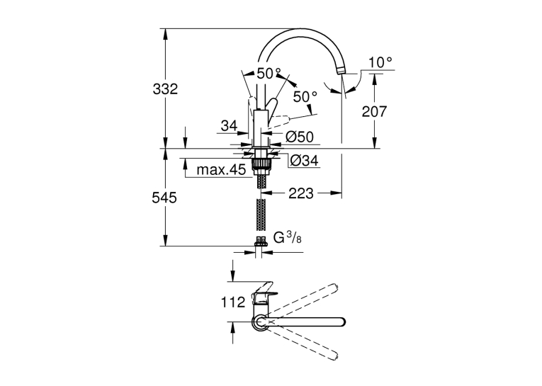 Одноважільний змішувач для мийки Grohe BauCurve (31536001)