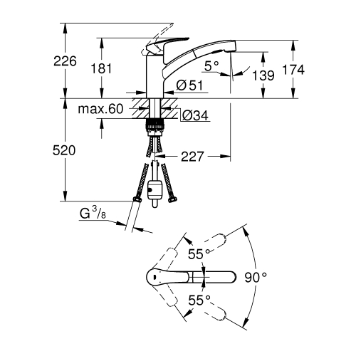 Однорычажный смеситель для мойки Grohe Eurosmart (30305DC1) Сталь