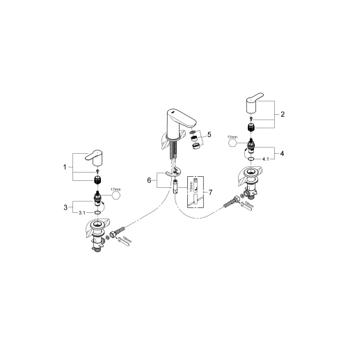 Смеситель для раковины Grohe BauEdge на 3 отверстия (20197000)