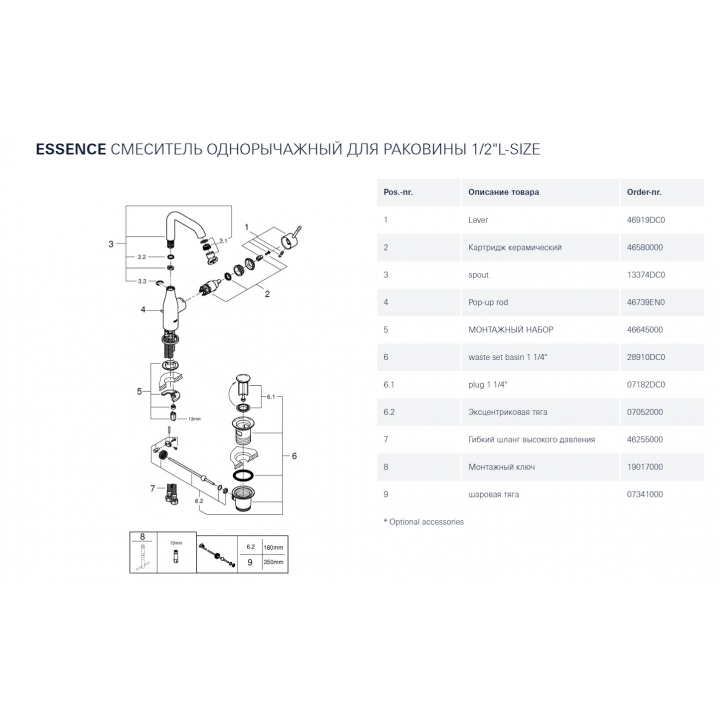 Одноважільний змішувач для раковини Grohe Essence L-Size (32628DC1)