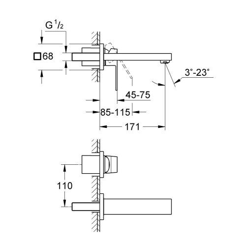 Смеситель для раковины Grohe Eurocube на 2 отверстия S-Size (19895000)