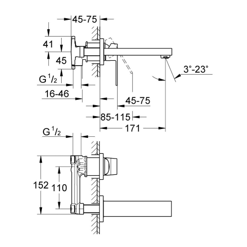 Смеситель для раковины Grohe Eurocube на 2 отверстия S-Size (19895000)