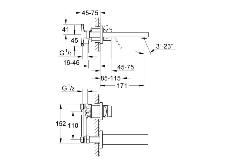 Смеситель для раковины Grohe Eurocube на 2 отверстия S-Size (19895000)