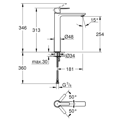 Смеситель однорычажный для раковины Grohe Lineare XL-Size (23405GL1)