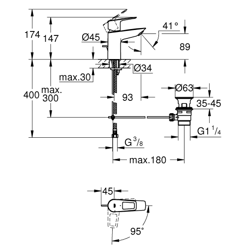 Одноважільний змішувач для раковини Grohe BauLoop New S-Size (22054001)