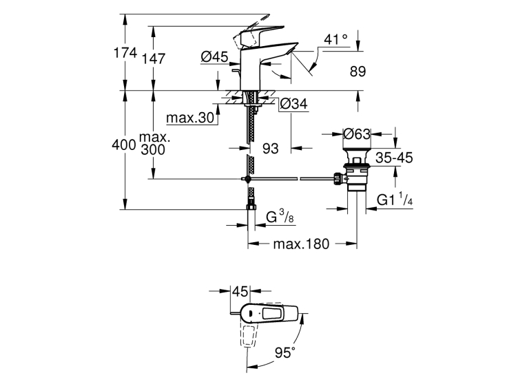 Однорычажный смеситель для раковины Grohe BauLoop New S-Size (22054001)