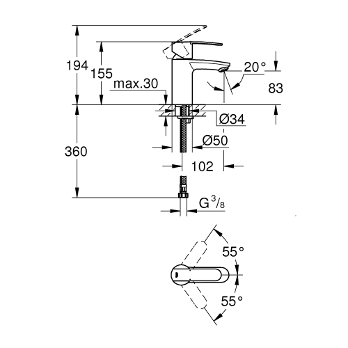 Одноважільний змішувач для раковини Grohe Wave Cosmopolitan S-Size (23225000)