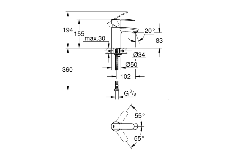 Одноважільний змішувач для раковини Grohe Wave Cosmopolitan S-Size (23225000)