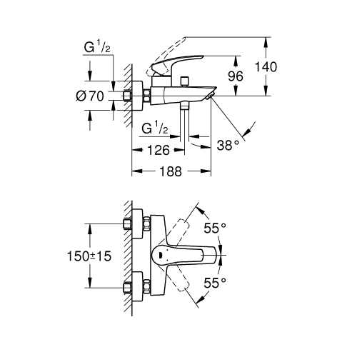Однорычажный смеситель для ванны Grohe Eurosmart (333002433)