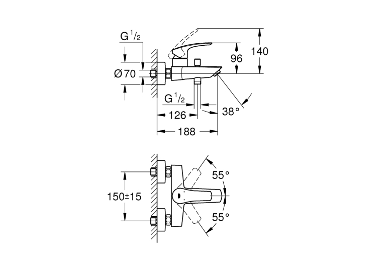 Одноважільний змішувач для ванни Grohe Eurosmart (333002433)