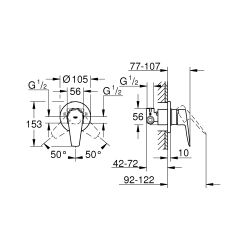 Однорычажный смеситель для душа Grohe BauEdge New (29040001)
