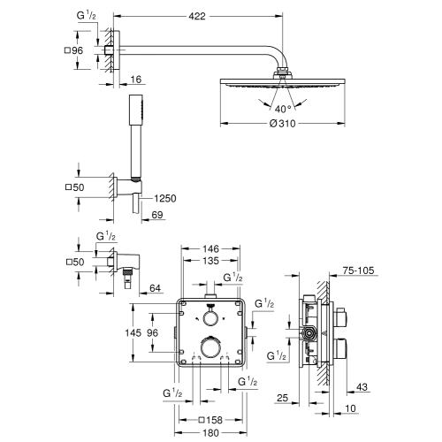 Набір для комплектації душу Grohe Grohtherm із Grohe Rainshower Cosmopolitan 310 (34730000)