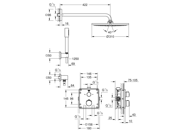 Набір для комплектації душу Grohe Grohtherm із Grohe Rainshower Cosmopolitan 310 (34730000)