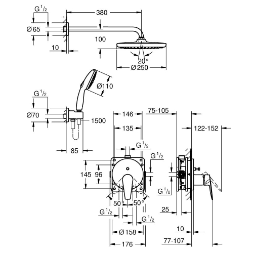 Скрытая душевая система из Grohe BauEdge Tempesta 250 (25290000)