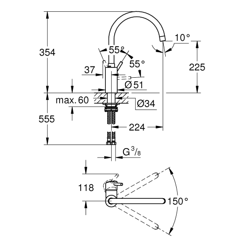 Смеситель однорычажный для мойки Grohe Concetto (32662003)