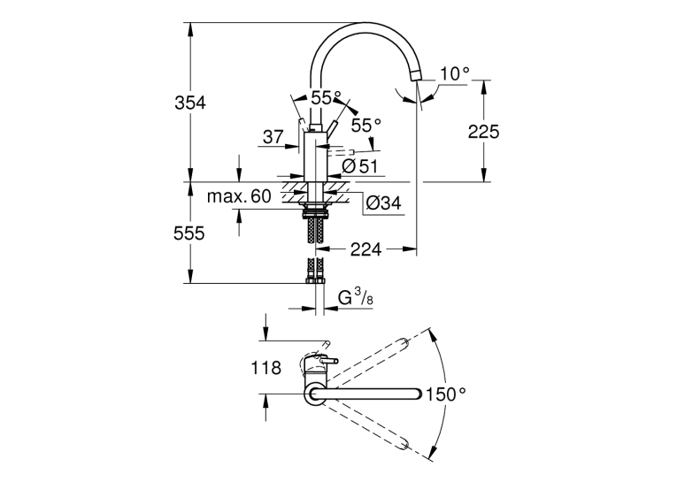 Змішувач одноважільний для мийки Grohe Concetto (32662003)