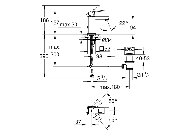 Однорычажный смеситель для раковины Grohe Eurocube S-Size (23127AL0)