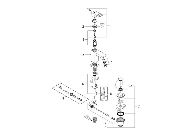 Однорычажный смеситель для раковины Grohe Eurocube S-Size (23127AL0)