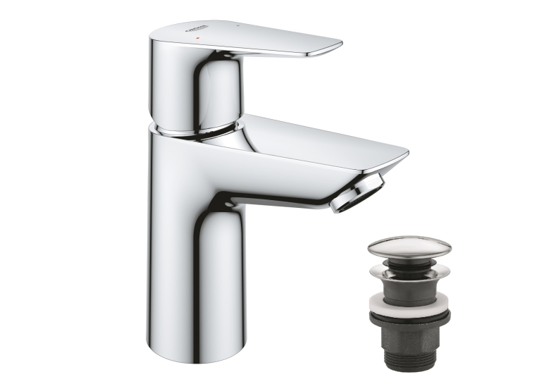 Однорычажный смеситель для раковины Grohe BauEdge New S-Size + нажимной донный клапан (23895001)