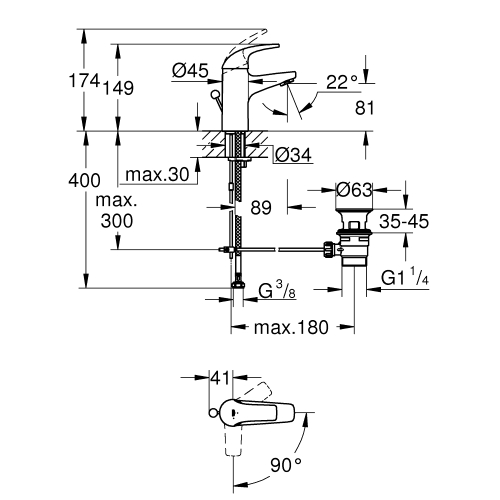 Однорычажный смеситель для раковины Grohe Start Curve S-Size (23765000)