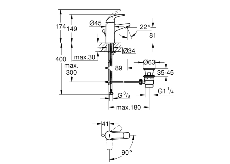 Однорычажный смеситель для раковины Grohe Start Curve S-Size (23765000)
