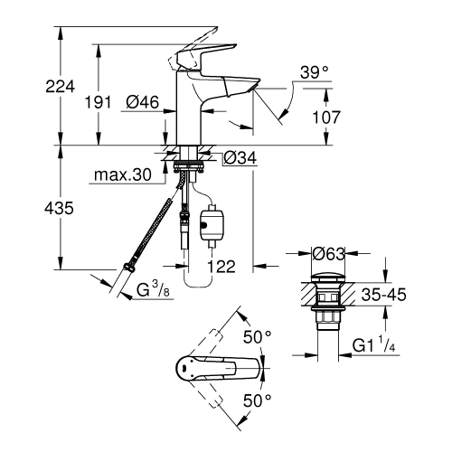 Одноважільний змішувач з висувним виливом для раковини Grohe QuickFix Start M-Size (24205003)