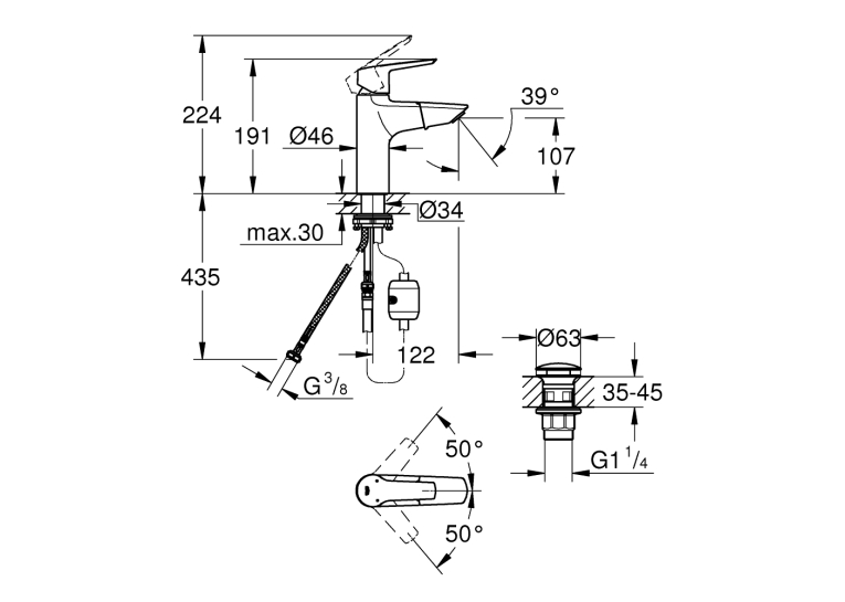 Одноважільний змішувач з висувним виливом для раковини Grohe QuickFix Start M-Size (24205003)