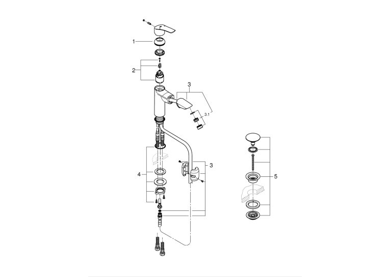 Одноважільний змішувач з висувним виливом для раковини Grohe QuickFix Start M-Size (24205003)