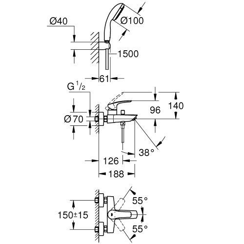 Однорычажный смеситель для ванны Grohe Eurosmart New (33302003)