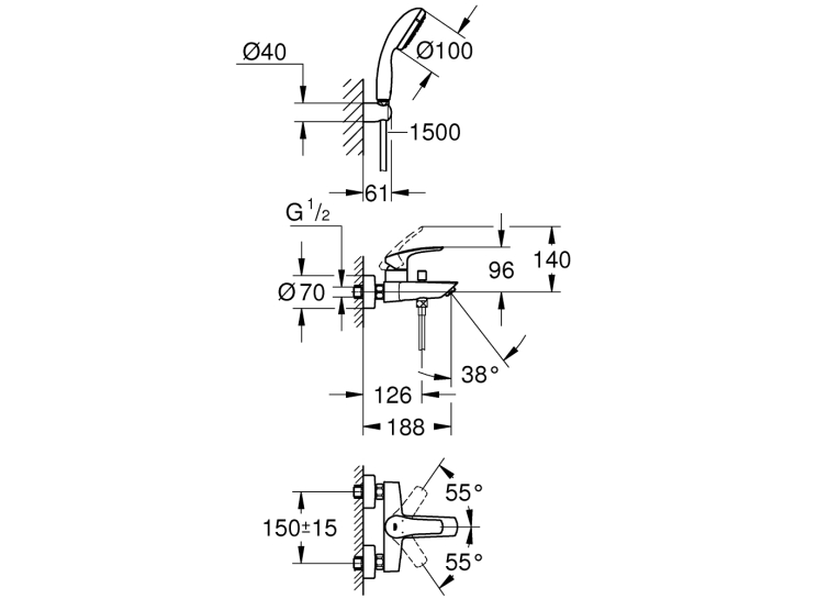 Однорычажный смеситель для ванны Grohe Eurosmart New (33302003)