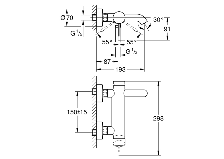 Однорычажный смеситель для ванны Grohe Essence (25250DC1) Сталь