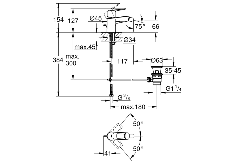 Одноважільний змішувач для біде Grohe BauLoop New (23338001)