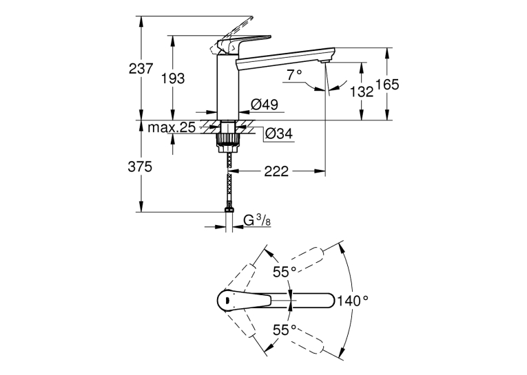 Однорычажный смеситель для мойки Grohe BauEdge (31693000)