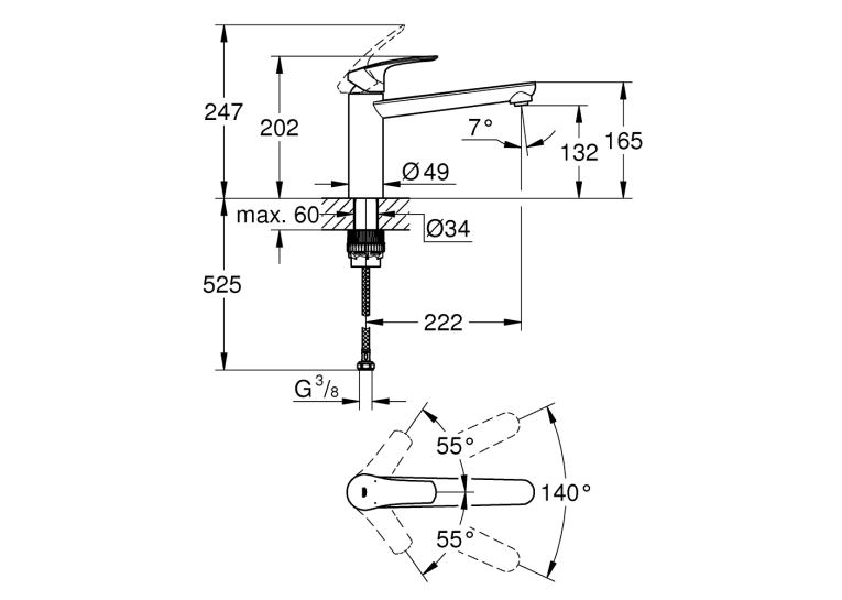 Одноважільний змішувач для миття Grohe Eurosmart (30463DC0) Сталь