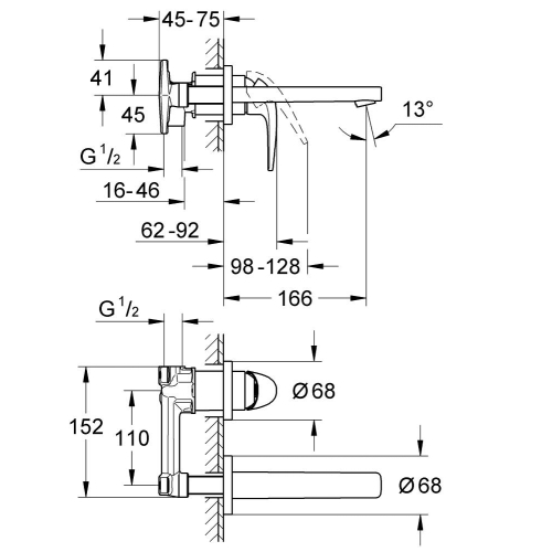 Змішувач для раковини Grohe BauCurve на 2 отвори S-Size (20288000)