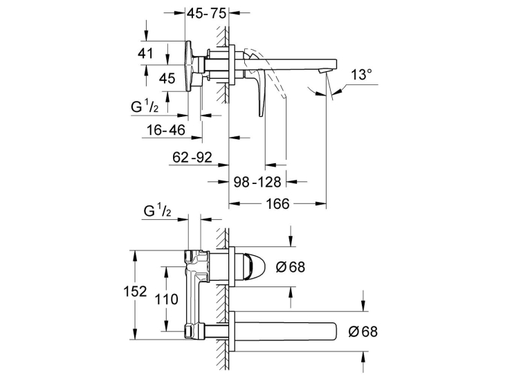 Змішувач для раковини Grohe BauCurve на 2 отвори S-Size (20288000)