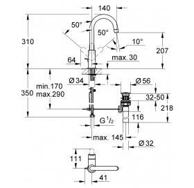 Одноважільний змішувач для раковини Grohe BauEdge L-Size (23093000)