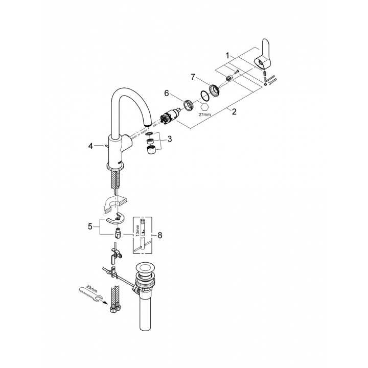 Однорычажный смеситель для раковины Grohe BauEdge L-Size (23093000)
