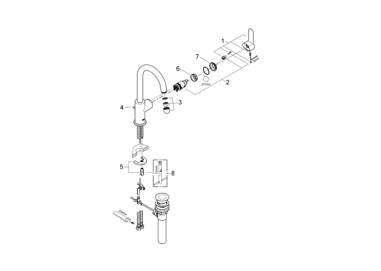 Однорычажный смеситель для раковины Grohe BauEdge L-Size (23093000)