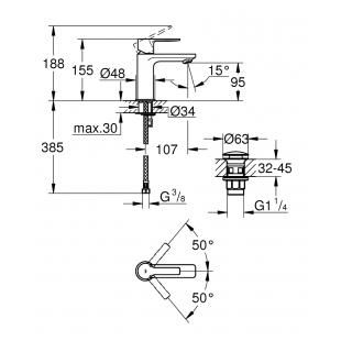 Однорычажный смеситель для раковины Grohe Lineare XS-Size с нажимным донным клапаном (23791DC1)