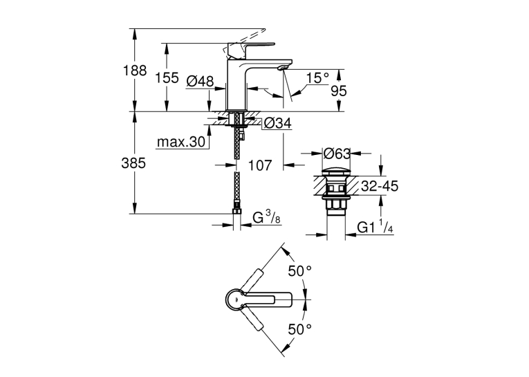 Одноважільний змішувач для раковини Grohe Lineare XS-Size з нажимним донним клапаном (23791DC1)