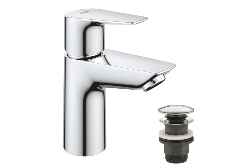 Однорычажный смеситель для раковины Grohe BauEdge New S-Size + нажимной донный клапан (23899001)