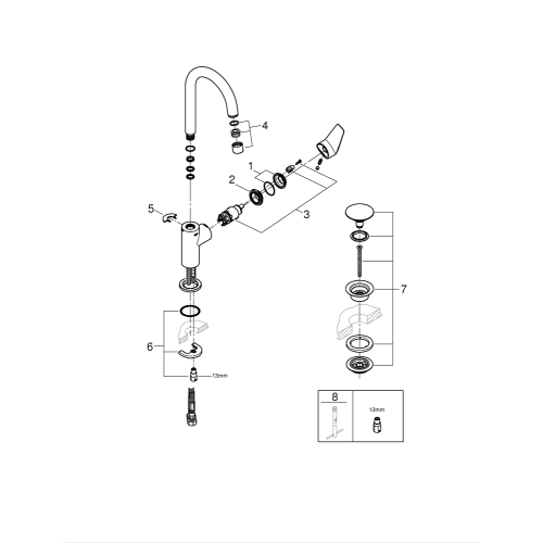 Одноважільний змішувач для раковини Grohe BauEdge New L-Size + нажимний донний клапан (23911001)