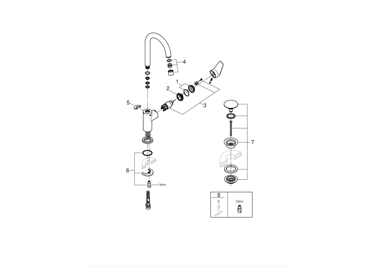 Однорычажный смеситель для раковины Grohe BauEdge New L-Size + нажимной донный клапан (23911001)