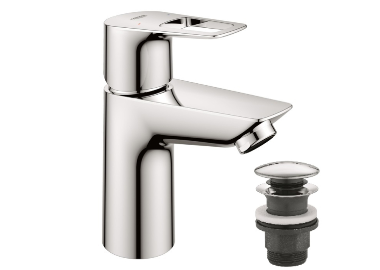 Однорычажный смеситель для раковины Grohe BauLoop New S-Size LowFlow + нажимной донный клапан (23879001)