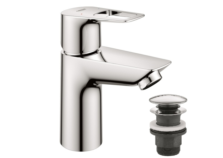 Однорычажный смеситель для раковины Grohe BauLoop New S-Size LowFlow + нажимной донный клапан (23879001)